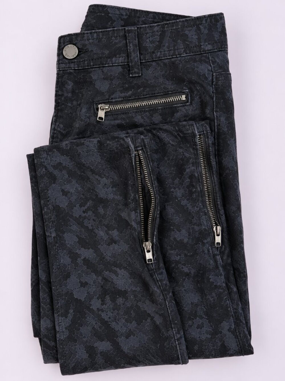 Calvin Klein Y2K Abstract Camo Slim Ankle Pants 0 Zip Details Moto